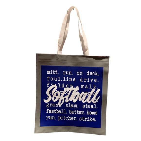 New Upcycled Hand Printed Softball Mitt Run On Deck Sporty Shopper Tote Bag - Picture 1 of 4